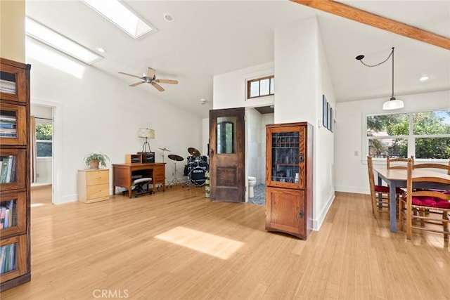 10 Roseanna Ct, Chico, CA 95973 - office with high vaulted ceiling, light wood-style flooring, a skylight, a ceiling fan, and recessed lighting