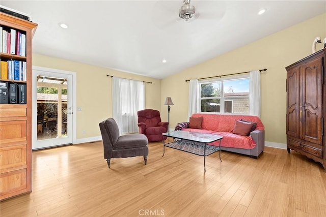 10 Roseanna Ct, Chico, CA 95973 - living area with vaulted ceiling, healthy amount of natural light, light wood-style floors, a ceiling fan, and recessed lighting