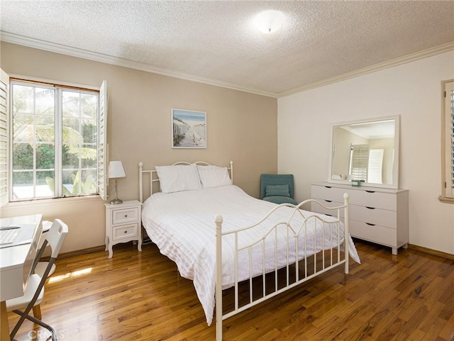 13404 Arcturus Ave, Gardena, CA 90249 - bedroom featuring a textured ceiling, wood finished floors, and crown molding