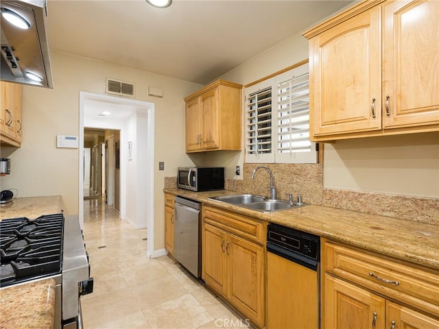 13404 Arcturus Ave, Gardena, CA 90249 - kitchen with appliances with stainless steel finishes, light countertops, decorative backsplash, light tile patterned flooring, and extractor fan