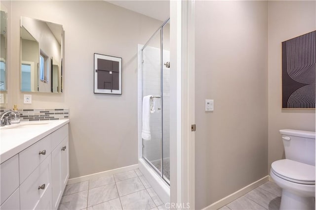 134 Milky Way, Irvine, CA 92618 - bathroom with vanity, a stall shower, backsplash, and marble finish flooring