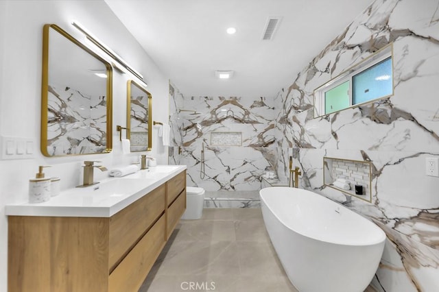 20646 Hatton St, Winnetka, CA 91306 - full bath with double vanity, a soaking tub, and a marble finish shower