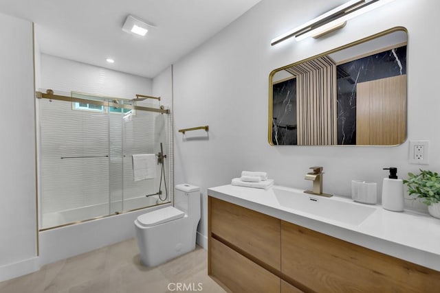 20646 Hatton St, Winnetka, CA 91306 - full bath with vanity, shower / bath combination with glass door, recessed lighting, and tile patterned flooring