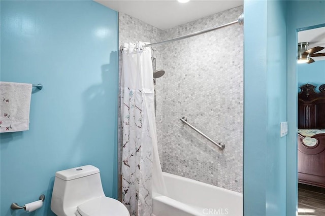 7985 Stella St, Riverside, CA 92504 - bathroom with shower / bath combination with curtain and wood finished floors