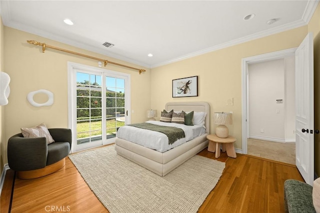 2786 E California Blvd, Pasadena, CA 91107 - bedroom with access to exterior, crown molding, wood finished floors, and recessed lighting