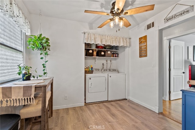 7430 Dunkirk Ave, Highland, CA 92346 - laundry area with separate washer and dryer, light wood-style flooring, and ceiling fan