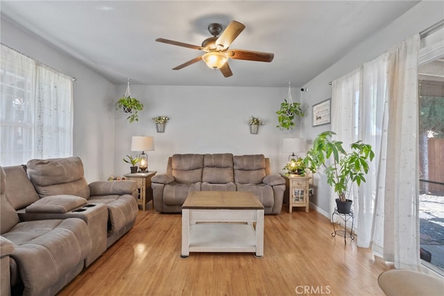 7430 Dunkirk Ave, Highland, CA 92346 - living room with ceiling fan, plenty of natural light, and light wood finished floors