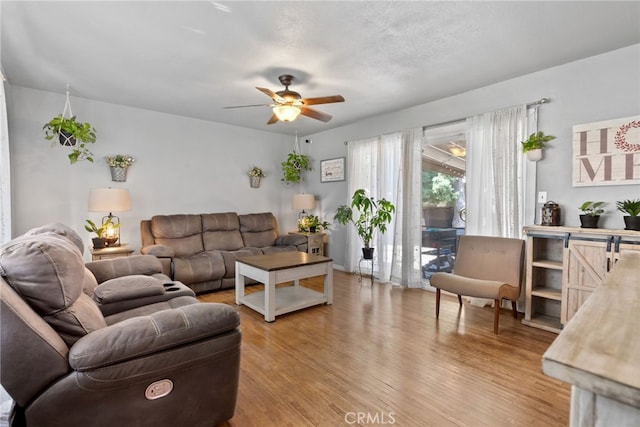 7430 Dunkirk Ave, Highland, CA 92346 - living room featuring light wood-style flooring and ceiling fan