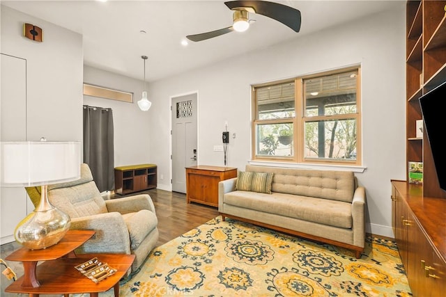 6557 Clybourn Ave, North Hollywood, CA 91606 - living area featuring ceiling fan, wood finished floors, and recessed lighting