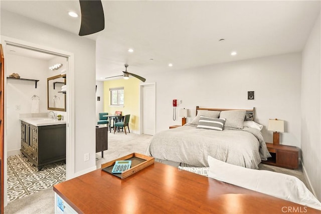 6557 Clybourn Ave, North Hollywood, CA 91606 - bedroom with recessed lighting, light colored carpet, and ceiling fan