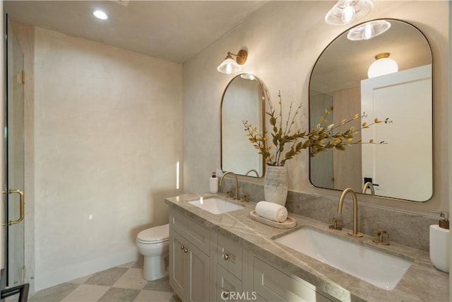 3733 Northland Dr, View Park, CA 90008 - bathroom with double vanity, tile patterned floors, and a shower with shower door