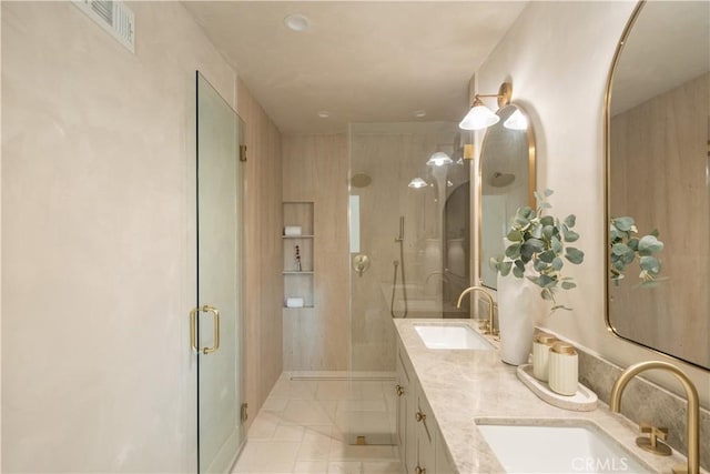 3733 Northland Dr, View Park, CA 90008 - bathroom featuring a shower stall and double vanity