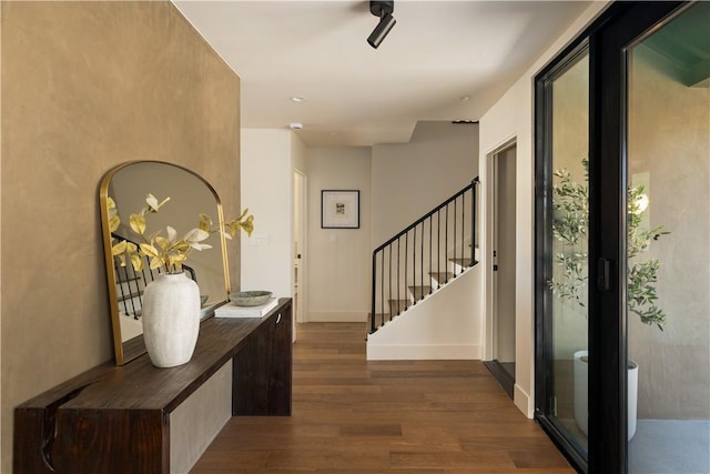 3733 Northland Dr, View Park, CA 90008 - entrance foyer with dark wood-style floors and stairs