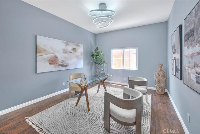5221 Farago Ave, Temple City, CA 91780 - office area featuring wood finished floors and a chandelier