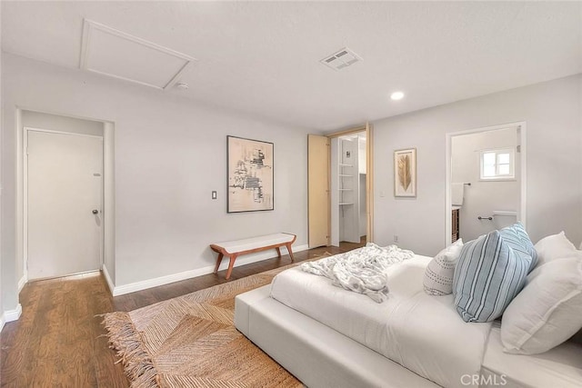 5221 Farago Ave, Temple City, CA 91780 - bedroom featuring attic access, wood finished floors, recessed lighting, and connected bathroom