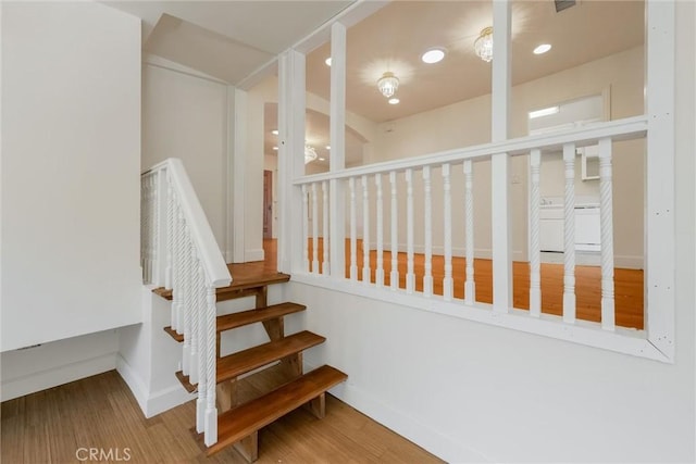 164 S Berkeley Ave, Pasadena, CA 91107 - stairway with wood finished floors and recessed lighting