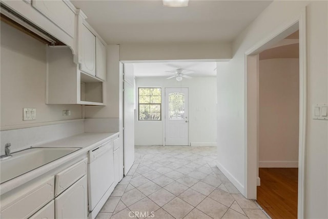 164 S Berkeley Ave, Pasadena, CA 91107 - kitchen with white dishwasher, a ceiling fan, light countertops, and white cabinets
