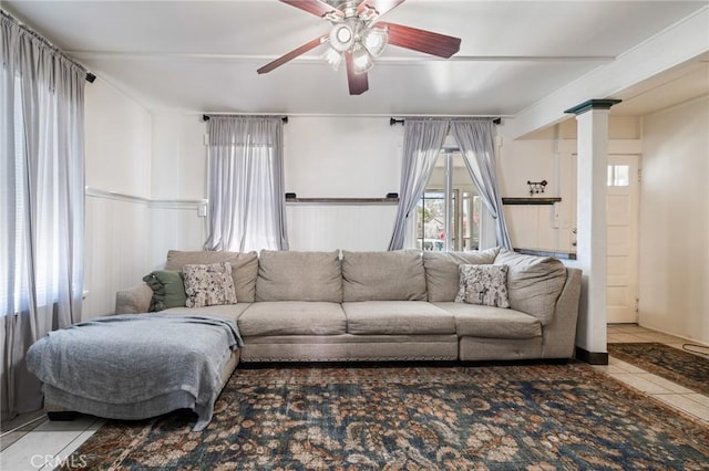 435 S Palm Ave, Santa Paula, CA 93060 - living room featuring a ceiling fan and tile patterned floors