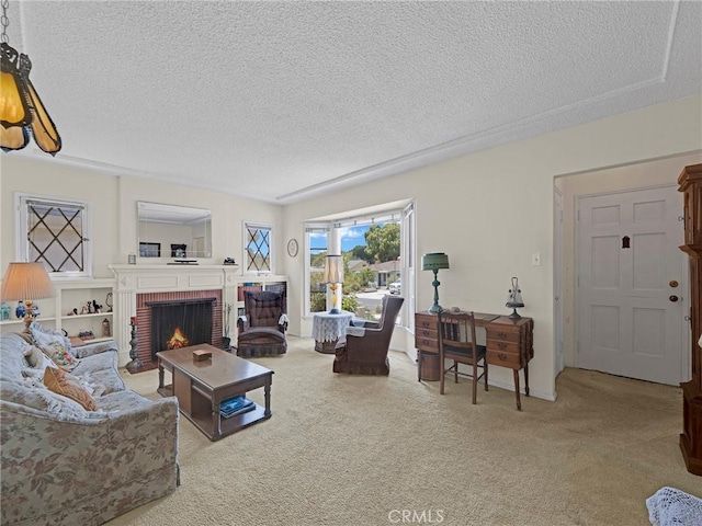 2345 22nd St, Santa Monica, CA 90405 - carpeted living area with a textured ceiling and a fireplace