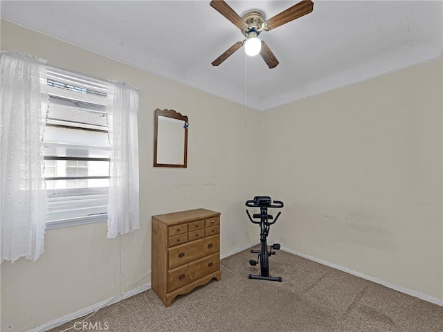 2345 22nd St, Santa Monica, CA 90405 - workout room with a ceiling fan and light carpet