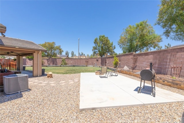 29184 Tree House, Lake Elsinore, CA 92530 - fenced backyard with a gazebo, a patio area, ceiling fan, and area for grilling
