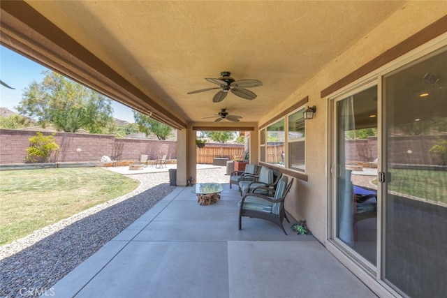29184 Tree House, Lake Elsinore, CA 92530 - fenced backyard with a patio and a ceiling fan