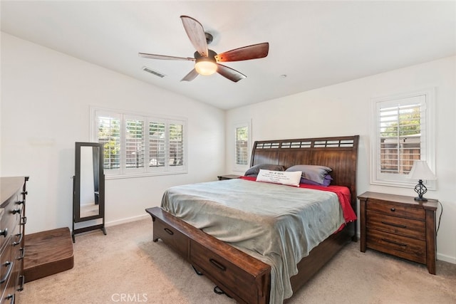 29184 Tree House, Lake Elsinore, CA 92530 - bedroom featuring light carpet, lofted ceiling, and a ceiling fan
