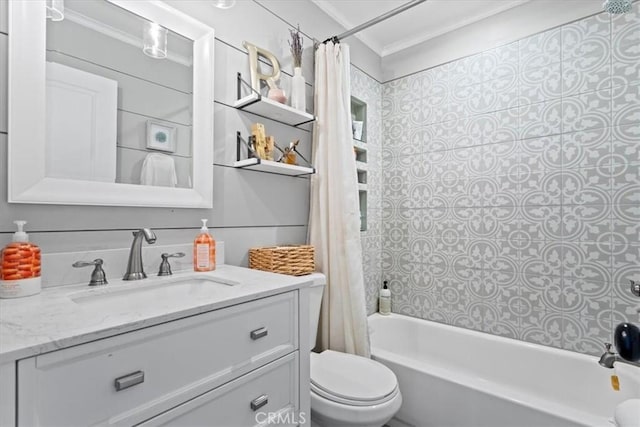 4332 Fairbrook Ln, Moorpark, CA 93021 - bathroom with crown molding, vanity, and shower / tub combo