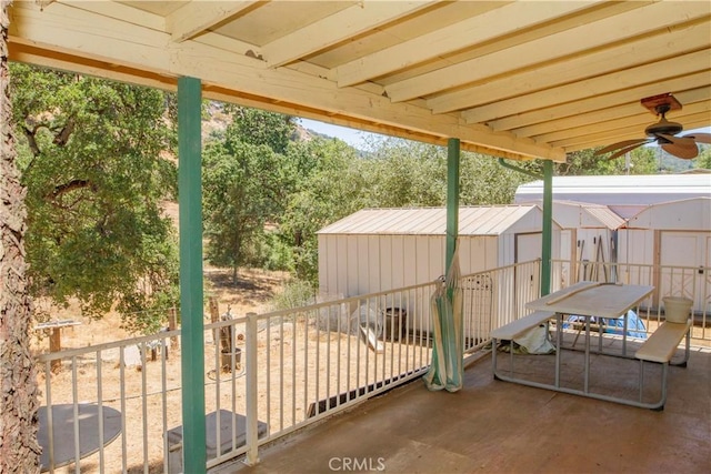 46424 Baldpate Ln, Squaw Valley, CA 93675 - view of patio / terrace with a storage unit and ceiling fan