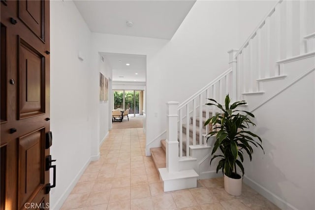 138 Jayhawk, Irvine, CA 92602 - entryway with stairway, light tile patterned floors, and recessed lighting