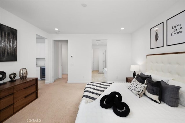138 Jayhawk, Irvine, CA 92602 - bedroom featuring wine cooler, light colored carpet, and recessed lighting
