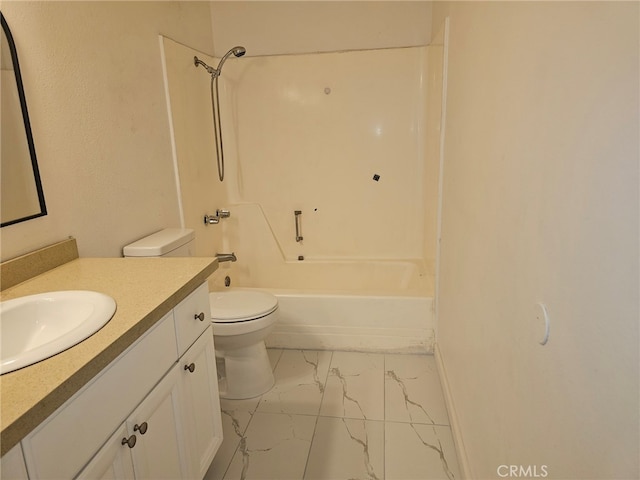 7941 Midhurst Dr, Highland, CA 92346 - bathroom featuring marble finish flooring, vanity, and shower / bath combination