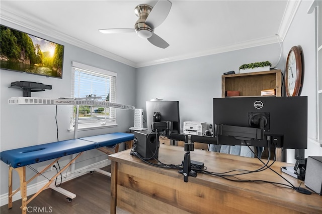 10041 Margo Ln, Westminster, CA 92683 - office space with wood finished floors, ornamental molding, and a ceiling fan