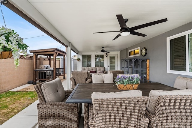 10041 Margo Ln, Westminster, CA 92683 - view of patio featuring an outdoor hangout area, a ceiling fan, area for grilling, and outdoor dining space