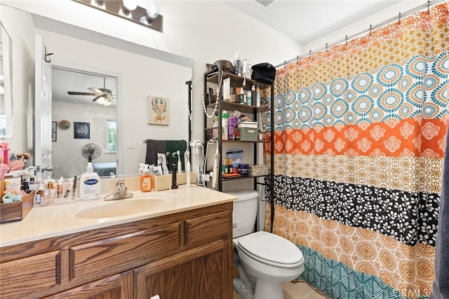1654 E Ave, Chico, CA 95926 - full bathroom with vanity, a ceiling fan, and a shower with curtain