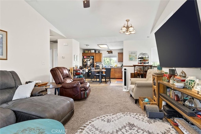 1654 E Ave, Chico, CA 95926 - living area with light carpet, a chandelier, and lofted ceiling