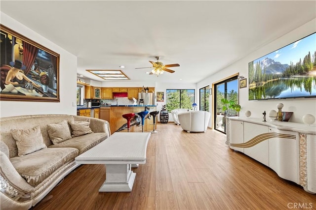 1104 Snowbird Dr, Frazier Park, CA 93225 - living room featuring a ceiling fan, light wood finished floors, and recessed lighting