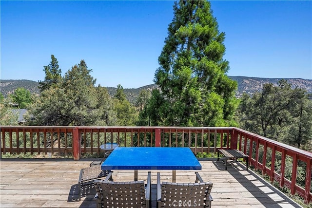 1104 Snowbird Dr, Frazier Park, CA 93225 - wooden terrace with outdoor dining space and a mountain view