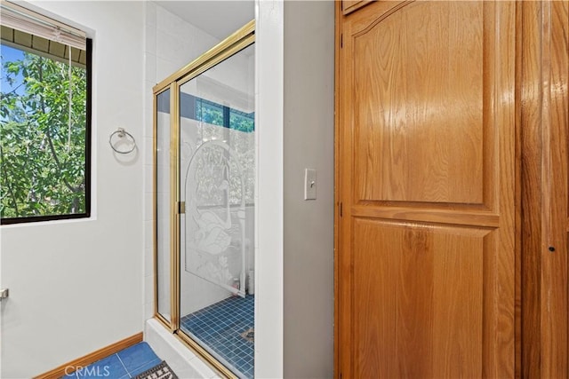 1104 Snowbird Dr, Frazier Park, CA 93225 - bathroom with a shower stall and tile patterned flooring