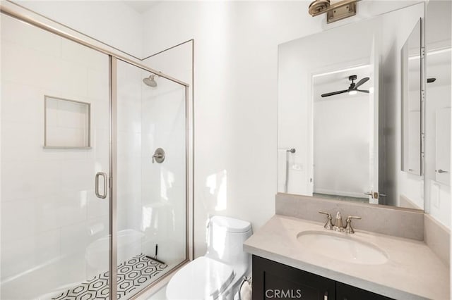 41783 Valencia Way, Temecula, CA 92592 - bathroom featuring vanity, a stall shower, and ceiling fan