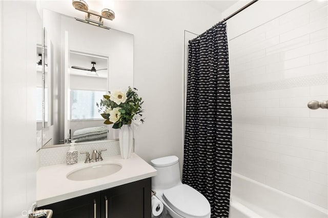 41783 Valencia Way, Temecula, CA 92592 - bathroom with vanity, shower / bath combo with shower curtain, and ceiling fan