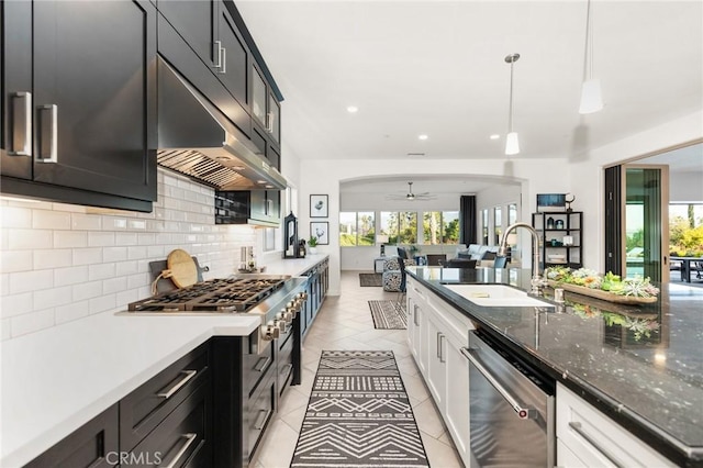 41783 Valencia Way, Temecula, CA 92592 - kitchen featuring dishwasher, tasteful backsplash, plenty of natural light, open floor plan, and recessed lighting