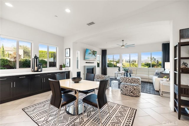 41783 Valencia Way, Temecula, CA 92592 - dining space featuring ceiling fan, recessed lighting, and light tile patterned flooring