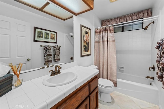 16151 Sunset Way, Valley Center, CA 92082 - bathroom featuring vanity, shower / bath combination with curtain, and tile patterned floors