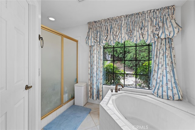 16151 Sunset Way, Valley Center, CA 92082 - full bathroom featuring a shower stall, a garden tub, tile patterned flooring, and recessed lighting