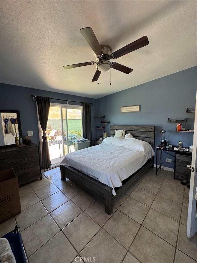 825 E Eagle St, Long Beach, CA 90806 - bedroom featuring access to exterior, light tile patterned floors, a textured ceiling, and a ceiling fan