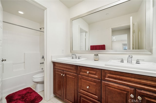 13243 Stanton Dr, Rancho Cucamonga, CA 91739 - bathroom featuring double vanity, shower / tub combination, and tile patterned floors
