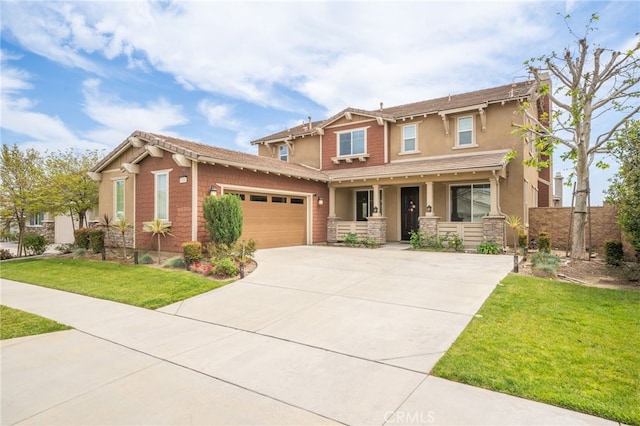 13243 Stanton Dr, Rancho Cucamonga, CA 91739 - craftsman inspired home featuring covered porch, a garage, concrete driveway, stone siding, and stucco siding
