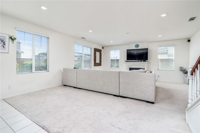 13243 Stanton Dr, Rancho Cucamonga, CA 91739 - living room featuring plenty of natural light, a fireplace, recessed lighting, and carpet flooring