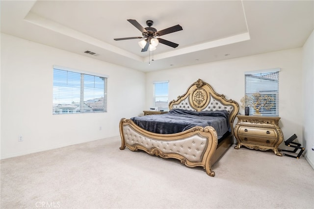 13243 Stanton Dr, Rancho Cucamonga, CA 91739 - bedroom with a tray ceiling, carpet floors, and ceiling fan